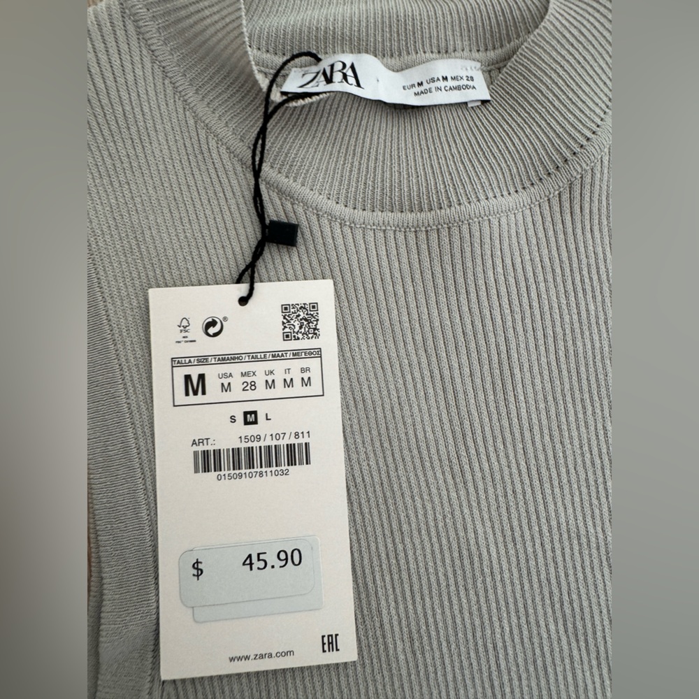 NWT Zara Gray Sleeveless Mock Neck Ribbed Midi Dress - Picture 2 of 8